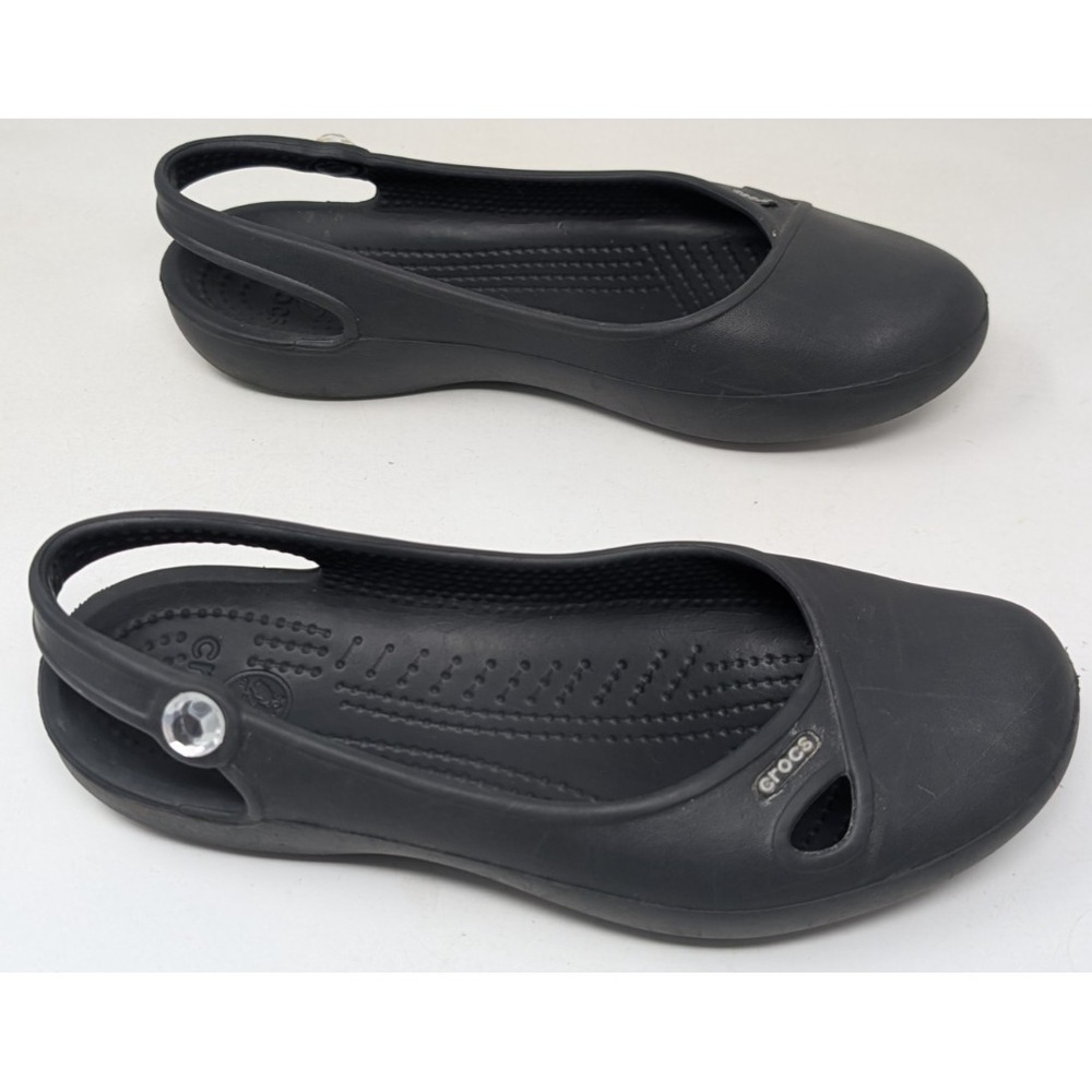 Crocs Olivia Women's Size 7 Shoes‎ Black Jeweled Comfort Slingback Ballet Flats